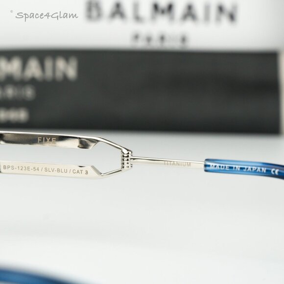 Balmain Men Sunglasses FIXE BPS-123E-54 Silver Blue Mirror Geometric BRAND NEW - Picture 8 of 11